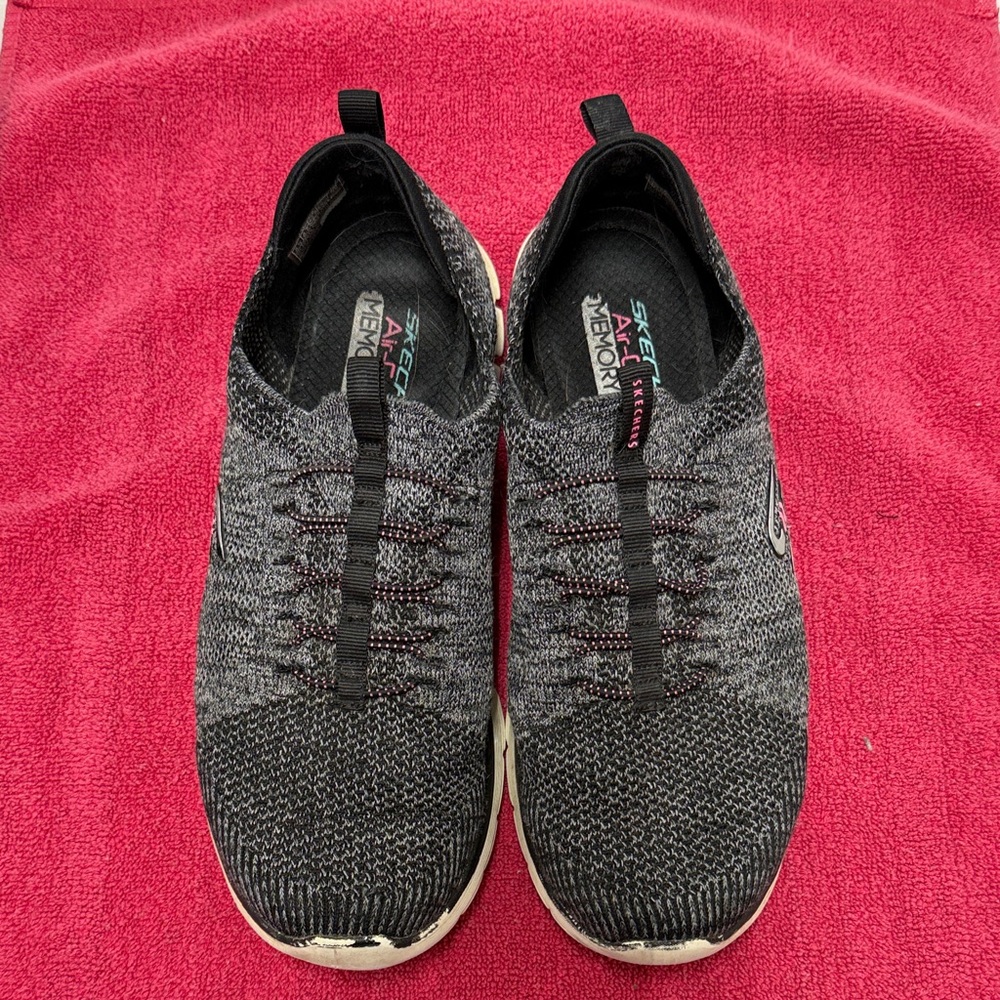 Skechers Grey and Black Slip-On Knit Sneakers
